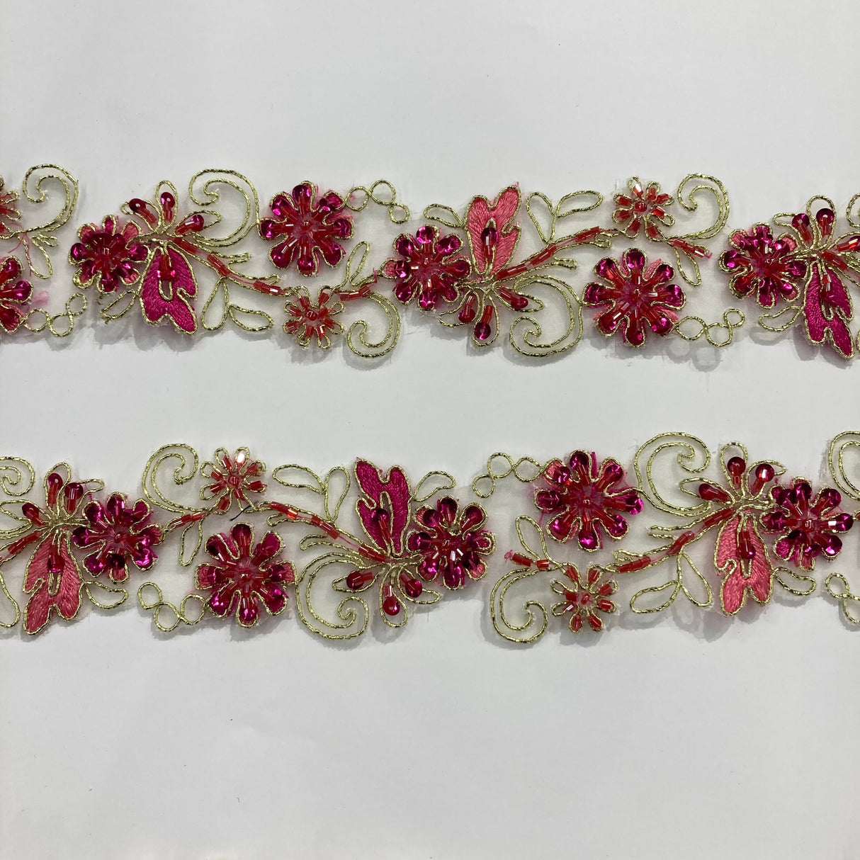 Beaded Corded Lace Trim on Polyester Organza