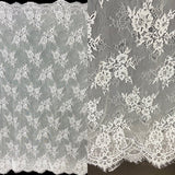 1 Panel Chantilly Embroidered Lace Fabric with Eyelash Scallop – White – 3 Yards x 52"