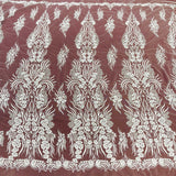 Beaded Lace Fabric on Polyester Net Mesh 52"