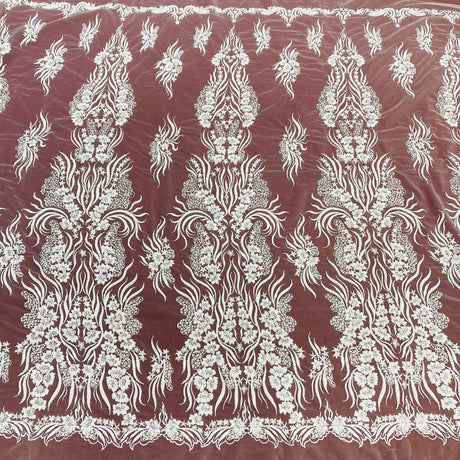 Beaded Lace Fabric on Polyester Net Mesh 52"