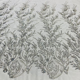 1 Yard Beaded Lace Fabric Embroidered on Polyester Net Mesh White and Ecru