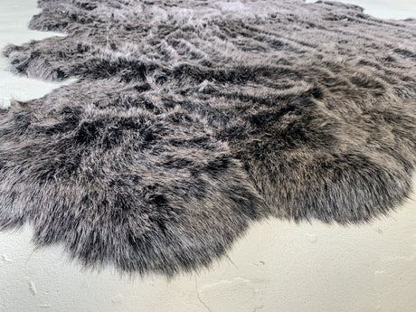 Renne Area Rug Bed Cover Collection Faux Fur Fabric - White, Tip Dye Gray, Animal Shape, 5' X 8', 2' X 6', 2' X 3' (1 Unit)