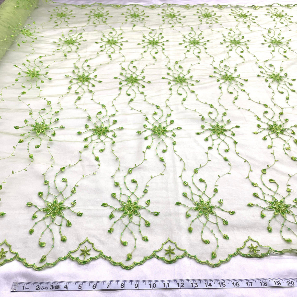 Beaded Lace Fabric on Polyester Net Mesh