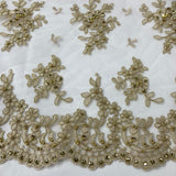 Beaded Corded Floral Lace Fabric 52" Scalloped Edges
