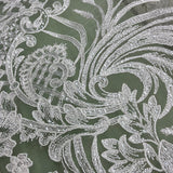 1 Yard Corded & Sequined Bridal Lace Fabric Embroidered on 100% Polyester Net Mesh – Silver – 54"