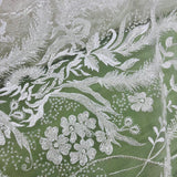 Beaded Lace Fabric - Embroidered 100 Percent Polyester Net Mesh, White, Ivory, Antique Silver, 56" Width (1 Yard)