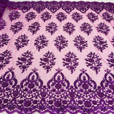 Beaded Corded Bridal Lace Polyester Fabric - Embroidered Net Mesh, Royal Blue, 53" Width (1 Yard)