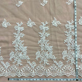 1 Yard Opulent Beaded and Corded Bridal Lace Fabric Embroidered on Polyester Net Mesh