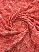 Rosette 3D Satin Polyester Fabric - 3D Rosette Design, 54" Width (1 Yard)