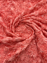 Rosette 3D Satin Polyester Fabric - 3D Rosette Design, 54" Width (1 Yard)