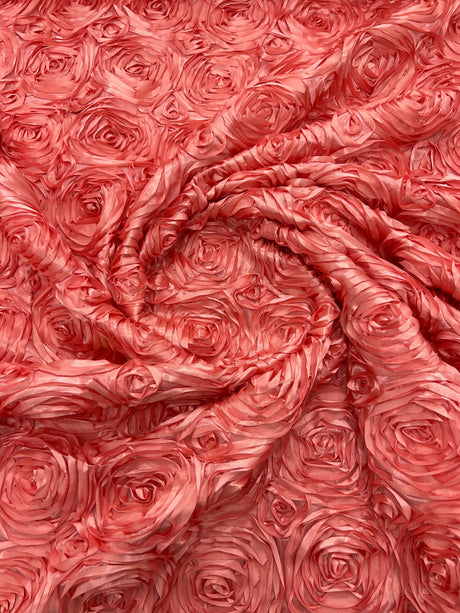 Rosette 3D Satin Polyester Fabric - 3D Rosette Design, 54" Width (1 Yard)