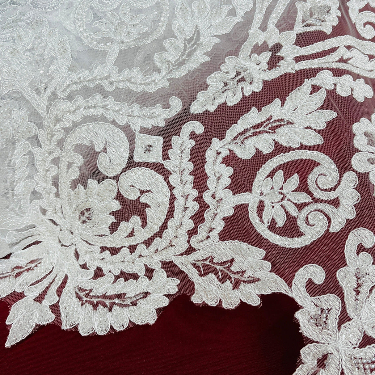 Beaded Corded Bridal Lace Fabric