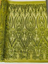 Big Sequin Damask Polyester Fabric - Damask Sequin Mesh, 54" Width (1 Yard)