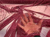 Sheer All Over AB Rhinestones Stretch Power Mesh Fabric - Colorful Rhinestone Embellishment, 58IN WIDTH (1 Yard)