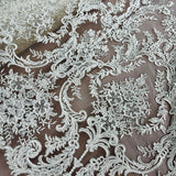 1 Yard Elegant Corded Bridal Lace Fabric Embroidered on Polyester Net Mesh