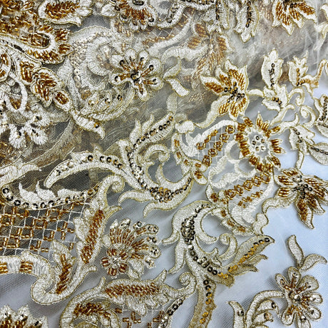 Beaded Corded Bridal Lace Fabric