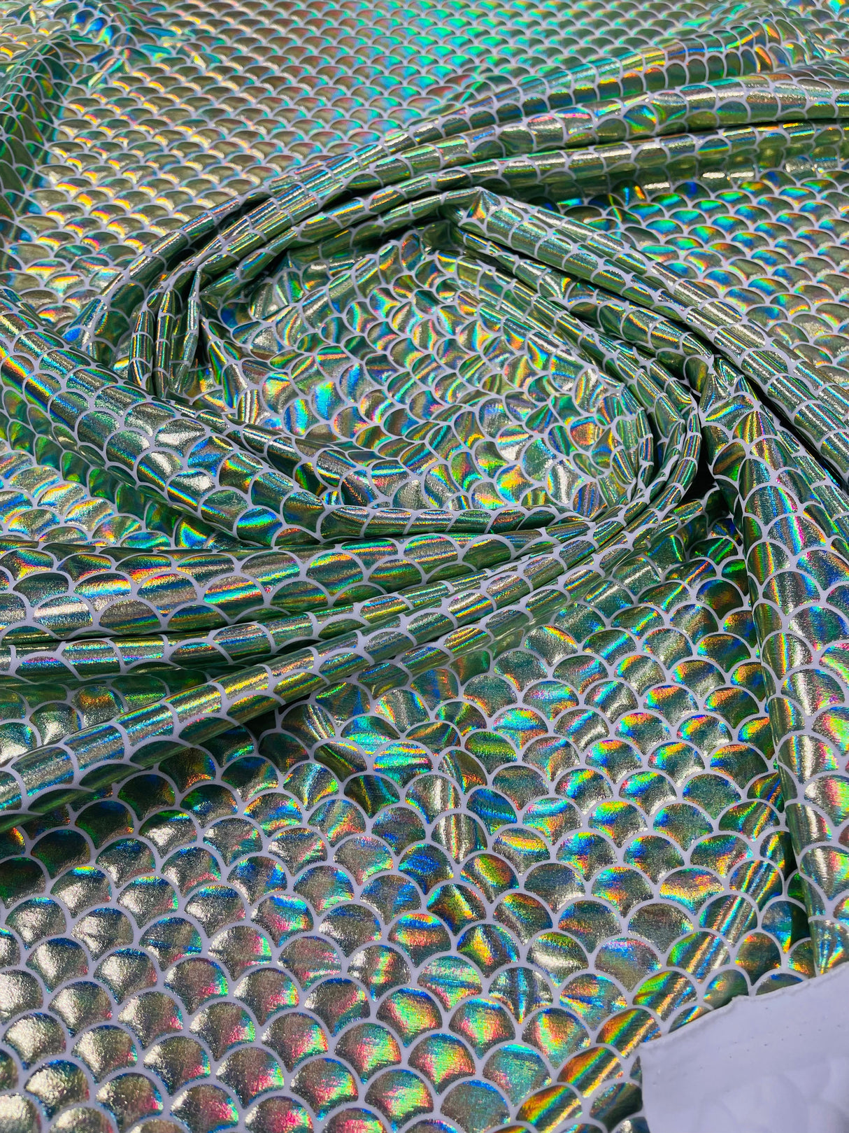 Mermaid Fish Foil Spandex Fabric - Iridescent Fish Scale Print, 58" Width (1 Yard)
