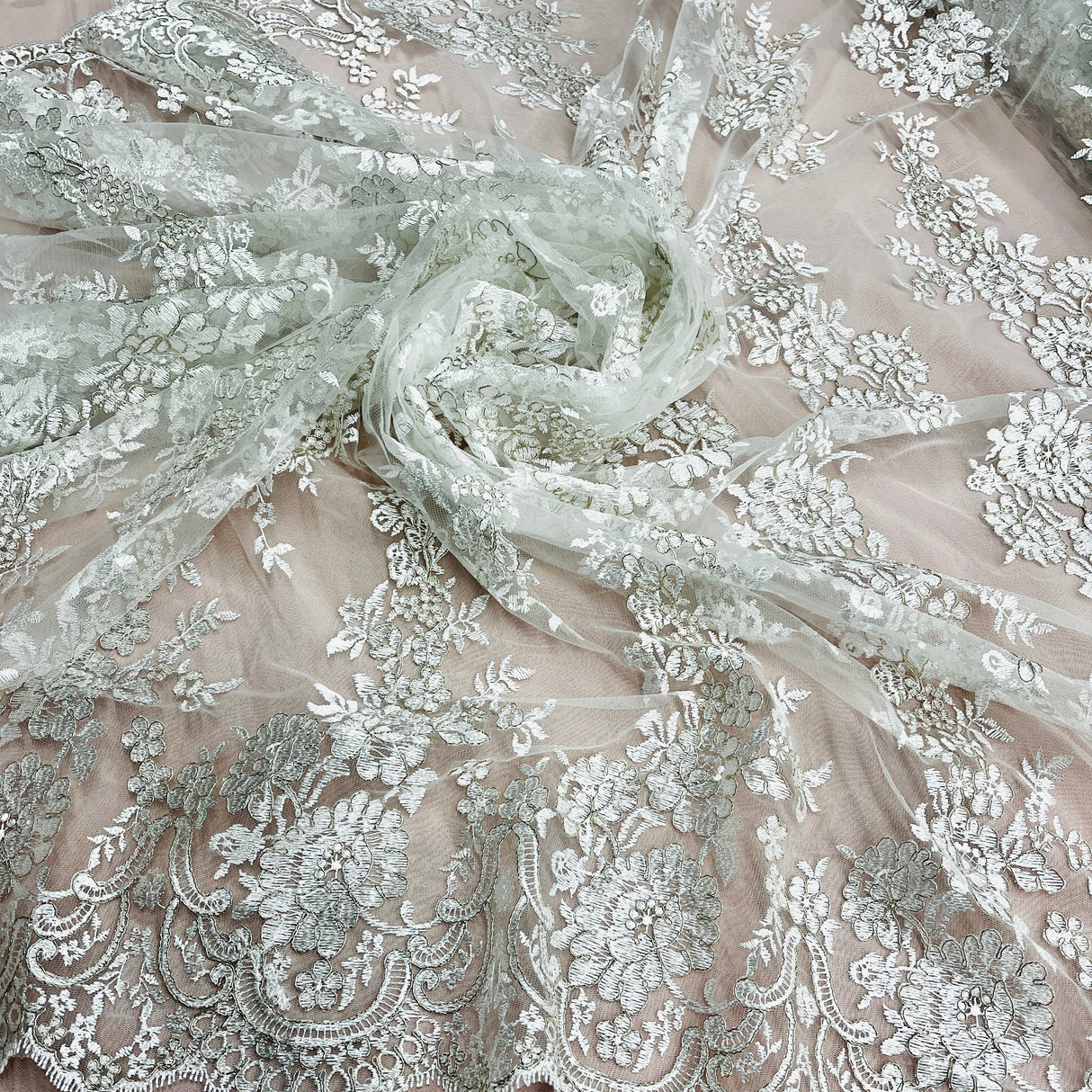 Embroidered Bridal Lace White Mesh