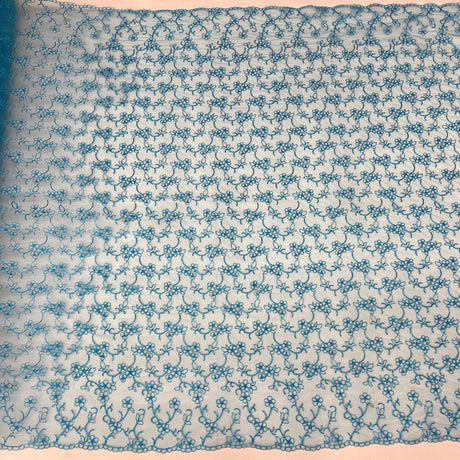 Corded Bridal Lace Fabric Embroidered On 100 Percent Polyester Net Mesh Fabric - Fuchsia, Brown, Mint, Turquoise, Silver/Cooper, Cooper, Lt. Blue, 54" Width (1 Yard)