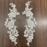 1 Pair 13" x 3" Beaded & Corded Floral Lace Applique on 100% Polyester Net Mesh