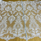 1 Yard Exquisite Corded Embroidered Bridal Lace Fabric for Elegant Dresses White