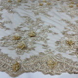 Beaded 3D Floral Lace Trimming 21" Wide