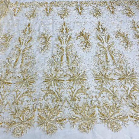 Beaded Lace Fabric Embroidered on Polyester Net Mesh