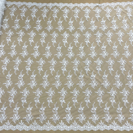 Corded Bridal Lace Fabric on Polyester Net Mesh