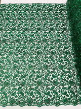 Angela Metallic Corded Lace Fabric - Embroidered Sequins Mesh Lace, Double Scallop Edge, 50-54" Width (1 Yard)