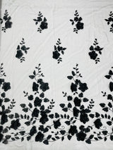 Orquidia 3D Floral Design Embroidered With Pearls Lace Fabric - 3D Floral Mesh Lace, 54" Width (1 Yard)