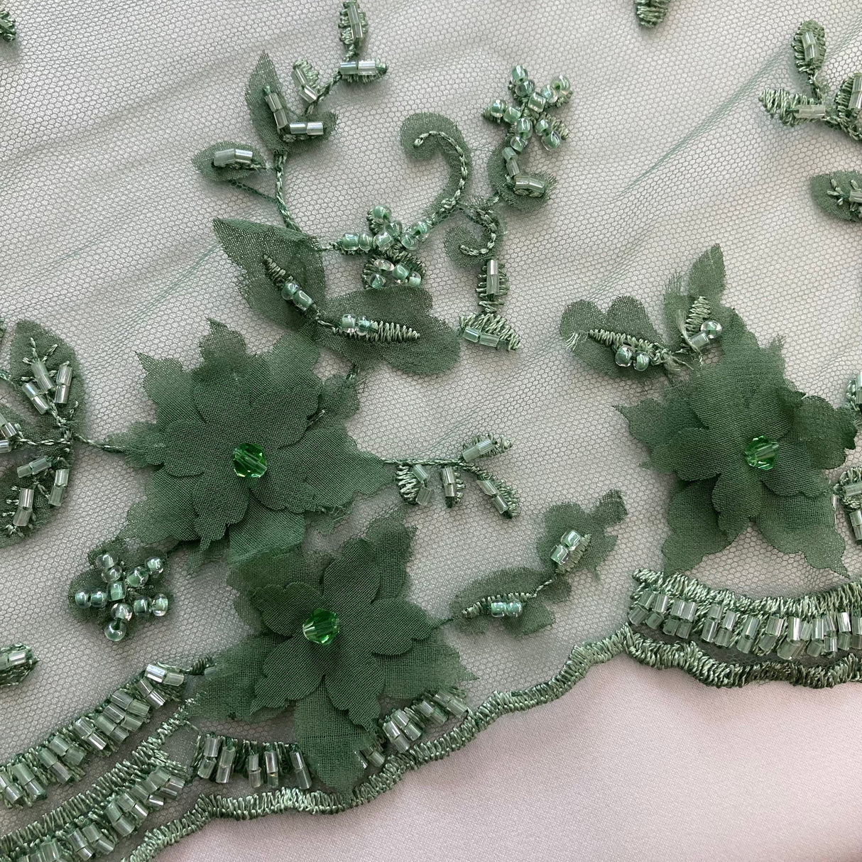 Beaded Floral Lace Trimming 21" Wide