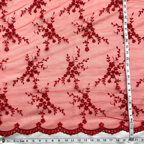 Beaded Lace Fabric on Polyester Net Mesh