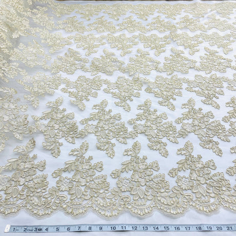 Corded Bridal Lace Fabric on Polyester Net Mesh
