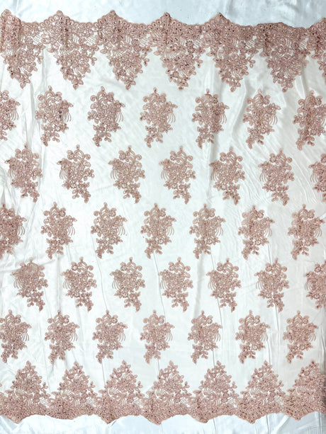 Camila Embroider Floral Damask Lace Fabric - Floral Damask, 54" Width (1 Yard)