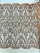 Heart Sequin Damask Polyester Fabric - Heart Damask, Iridescent Sequins, 54" Width (1 Yard)