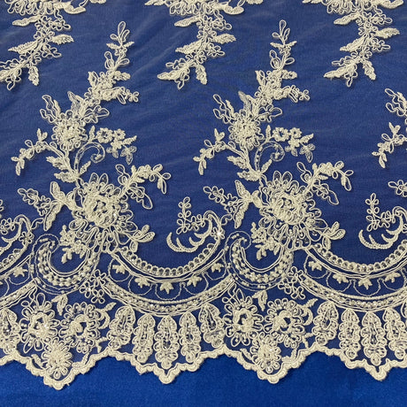 Beaded Corded Bridal Lace Fabric 51"