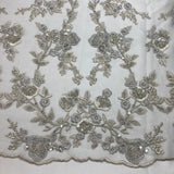 Beaded Lace Fabric on Polyester Net Mesh 54"