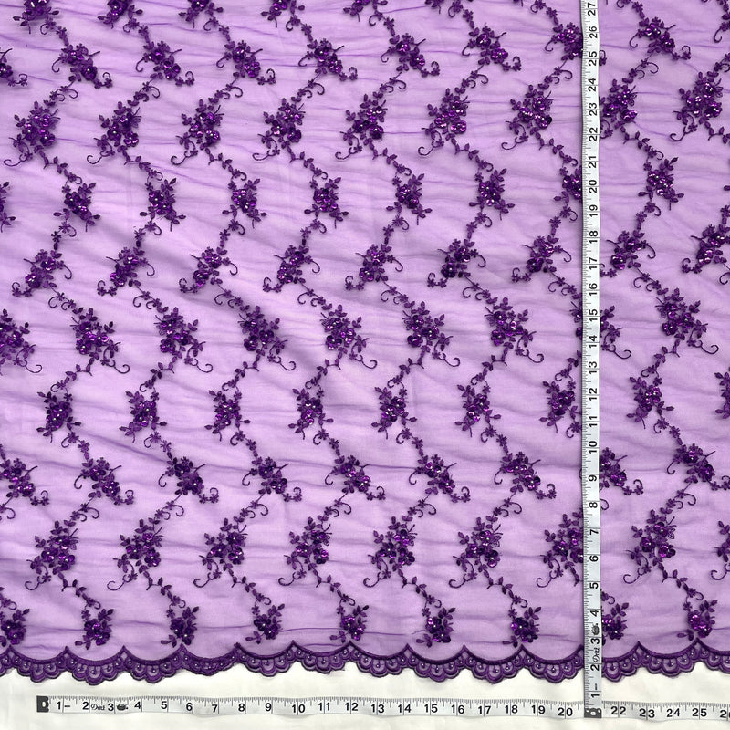 Beaded Lace Fabric on Polyester Net Mesh