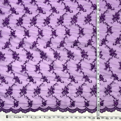 Beaded Lace Fabric on Polyester Net Mesh