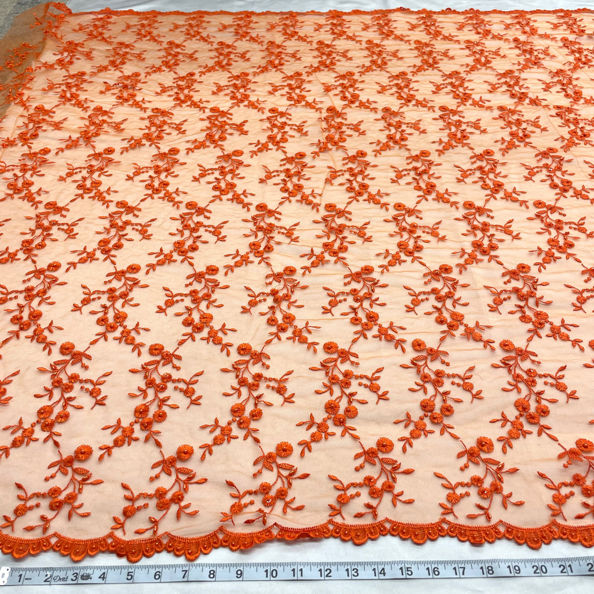 Beaded Lace Fabric on Polyester Net Mesh
