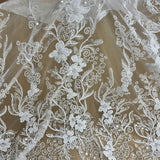 1 Yard Luxurious Beaded Lace Fabric Embroidered on Polyester Net Mesh