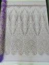 Wing Feather Damask Beaded Lace Fabric - Feather Damask, Beaded Mesh Lace, 50-54" Width (1 Yard)