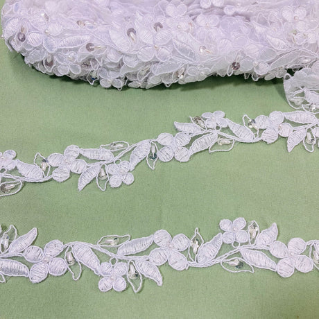Beaded Corded Lace Trim 1.5" Wide