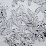 1 Yard Opulent Beaded and Corded Bridal Lace Fabric Embroidered on Polyester Net Mesh