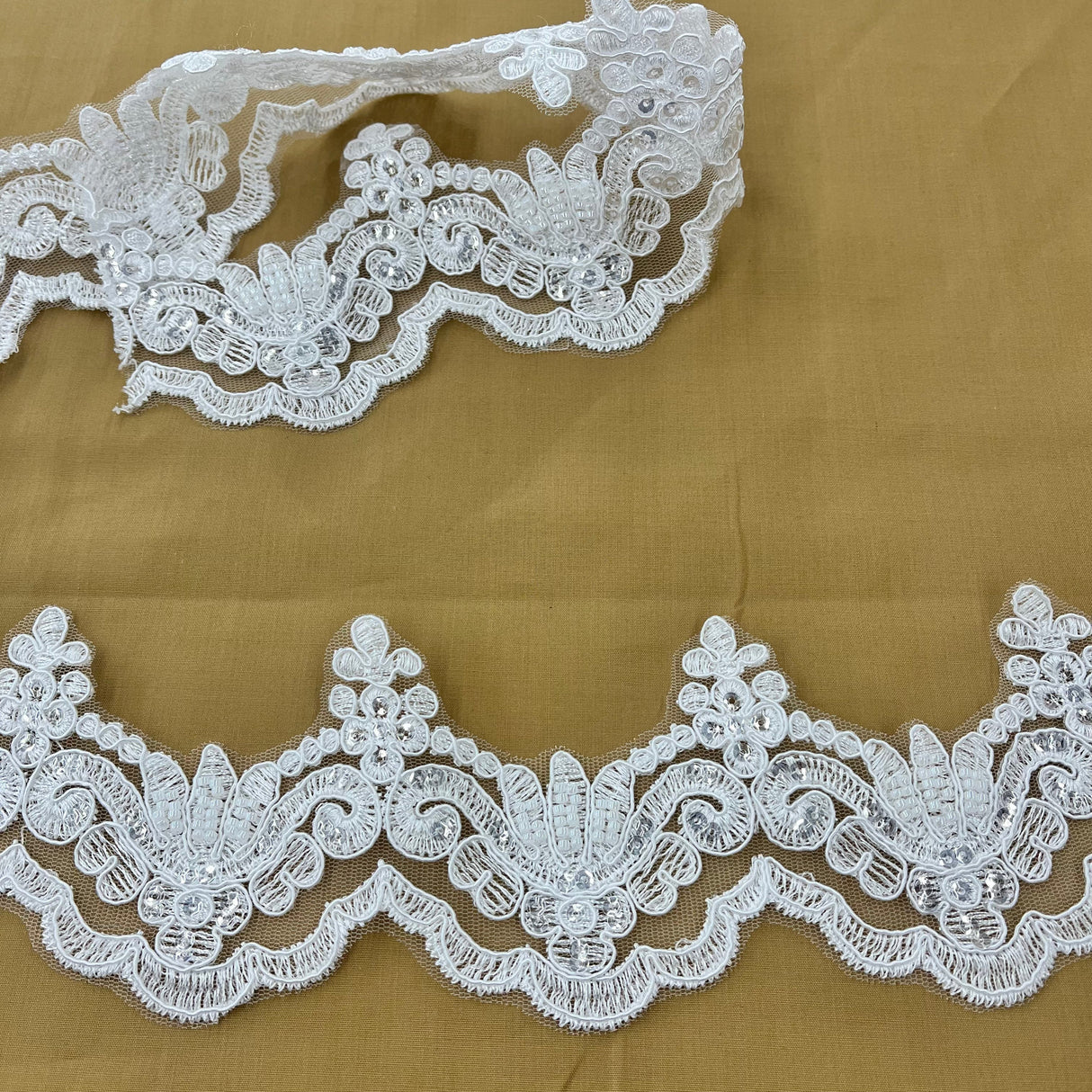 Beaded Corded Lace Trimming 100 Percent Polyester Net Mesh Fabric - Embroidered, 3" Wide, Multiple Colors (1 Yard)
