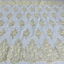 Beaded Corded Lace Fabric With Scallops