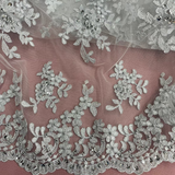 Beaded Corded Floral Lace Fabric 52" Scalloped Edges