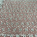 Beaded & Corded Bridal Lace Fabric - Embroidered Net Mesh, 52" Width (1 Yard)