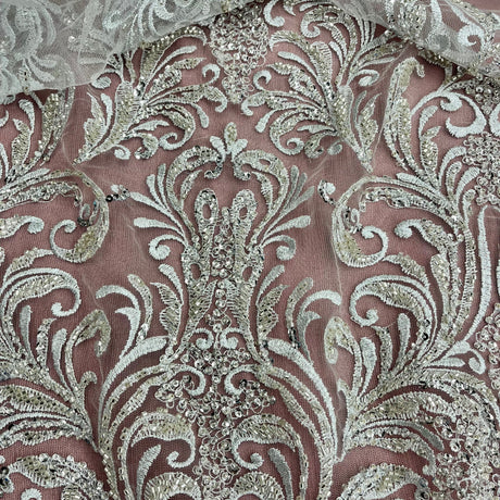Beaded Lace Fabric on Polyester Net Mesh
