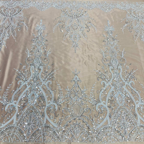 1 Yard Elegant Beaded Lace Fabric Embroidered on Polyester Net Mesh
